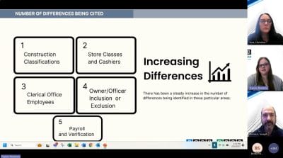 Webinar slide about increasing audit differences with presenters visible on the side.